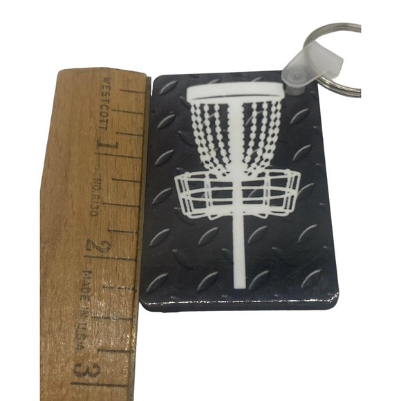 Disc Golf Keychain DISCGOLF BASKET Trucker BLACK Custom Made Key Ring Hardboard - Picture 3 of 8